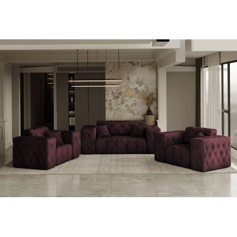 Lux 2+1 + 1 Sofagarnitur, elegant, klassisch, schick in elegantem Whisper Stoff Rotwein (1/3)