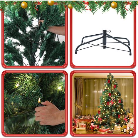 Randaco 210cm Albero di Natale artificiale da con illuminazione, 8 modalità di illuminazione con supporto in metallo, albero di Natale in PVC per decorazioni natalizie