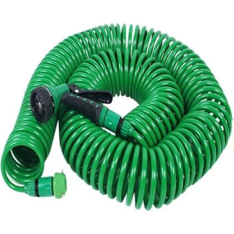 Pistolet à eau pour lavage de voiture Spring Hose (15 m) avec 8 fonctions et buse, tuyau d'arrosage extensible portable de 50 pieds