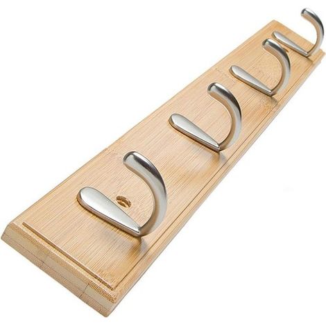 Patère murale en bois avec 4 crochets, porte-serviette mural pour cuisine et salle de bain (bois)Choix prisé