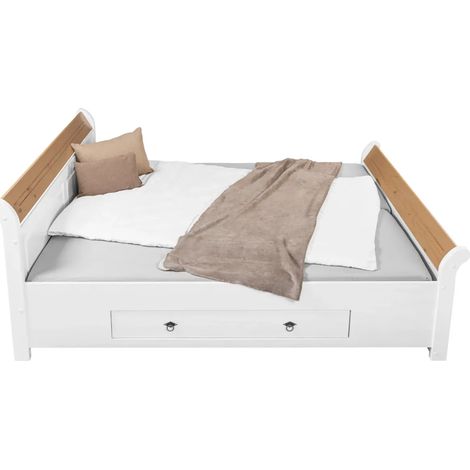 Letto alla Francese 180x200 Pino Massello Bianco Rovere con Cassetto (1/5)
