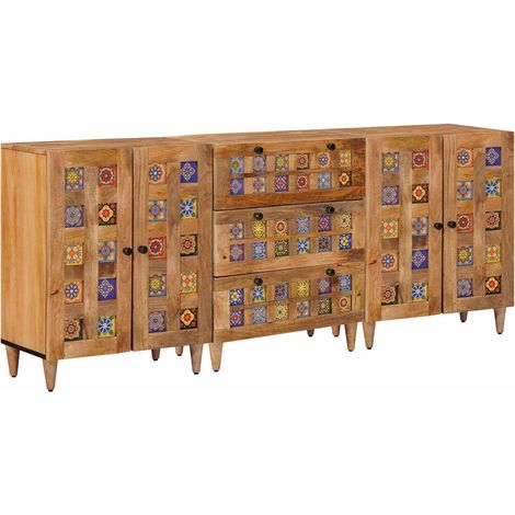 Sideboard 3 pcs Natural 60 x 33.5 x 75 cm Solid Mango Wood vidaXL (1/5)