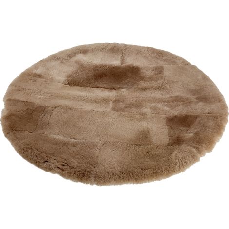Alfombra redonda de piel de oveja natural de Ø100 cm, color beige, Ø100 cm. (1/4)