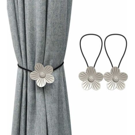 Vorhang Raffhalter, 2 Stück (Silber) Magnetisches Vorhangseil, Vorhanghalter, Vorhangbänder, Metallblumen, für Schlafzimmer Wohnzimmer Vorhänge (1/2)