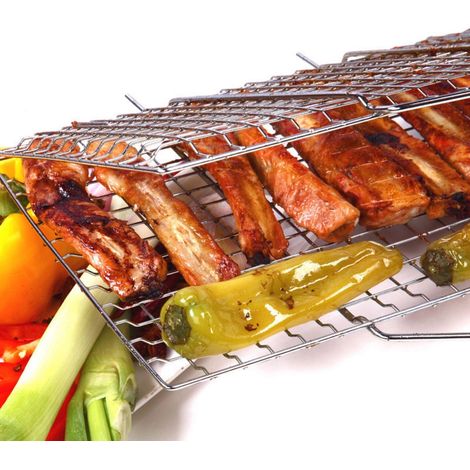 Panier à griller pliable en acier inoxydable avec poignée, support pour barbecue d'extérieur, accessoires de cuisson pour barbecue. (1/5)