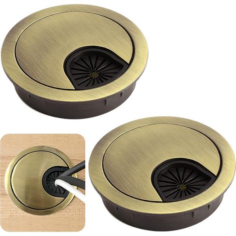 2Pcs Passe-câbles de bureau, passe-câble rond en alliage pour trou de câble de bureau 60 mm Cache-trou de bureau pour organisateur de câbles de table de bureau à domicile (bronze) (1/5)