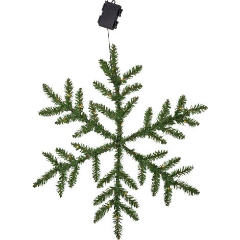 LED Tannenzweige ,Snowflake' als Schneeflocke, Batterien + Timer, 42 warmweiße LEDs, outdoor, grün, Ø 63cm (1/3)