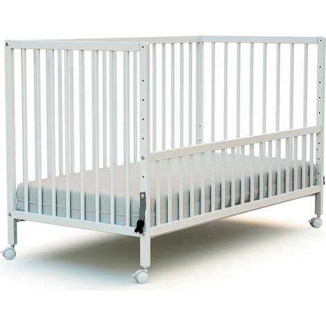 Lit cododo en hêtre massif 60 x 120 cm – 5 hauteurs sommier réglables – 4 roulettes avec frein – Barrière interchangeable – Webaby