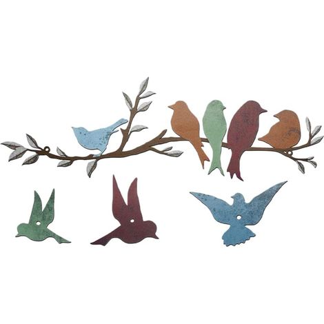 Lntyq 1 Ensemble Métal Oiseaux Mur Art Oiseaux Branche Décoration Murale Tenture Feuille Fer Arbre Sculpture Oiseau Silhouette Ornement Mur Signe Pour Balcon Jardin Décor