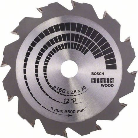 Bosch PRO Construct Wood Kreissägeblatt, 160 x 2,6 x 20 mm, T12 (1/4)