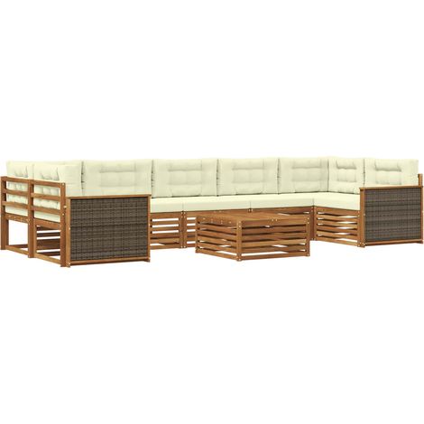 vidaXL Ensemble de canapés d'extérieur 8 pc Naturel et Crème (1/5)