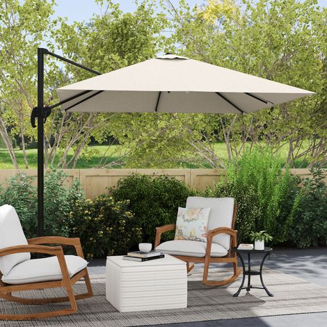Ombrellone da Giardino con Angolazione Regolabile su 5 Livelli e a 360°, 2.5x2.5 m, color Crema