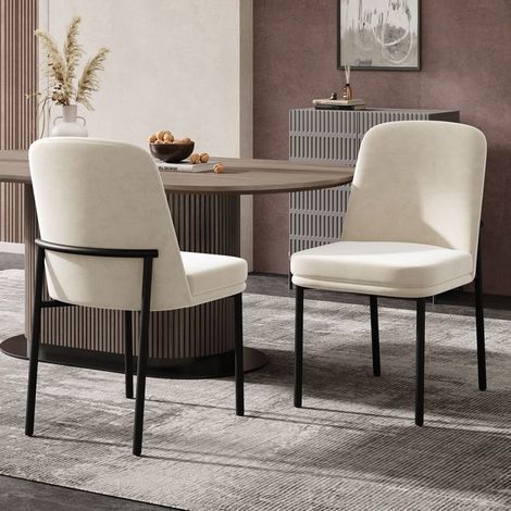 Lot de chaises 2 chaises coussins d’assise épaissis pieds en métal style moderne minimaliste cadre noir velours beige (1/5)
