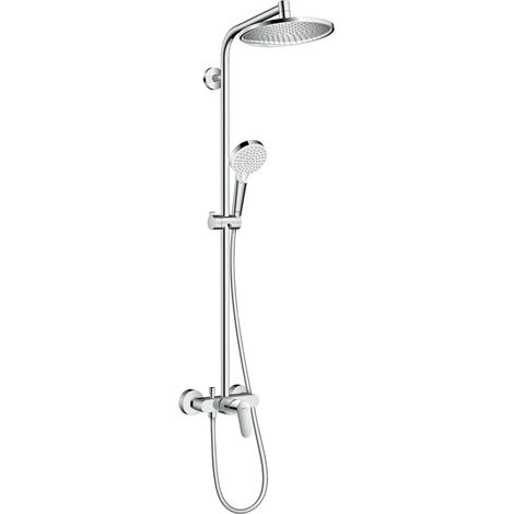 Colonne de douche avec mitigeur mecanique, douche pluie 240 mm avec robinet, douchette (2 jets), support, flexible de douche, barre et douche de tête ronde, Chromé, 27269000 (1/5)