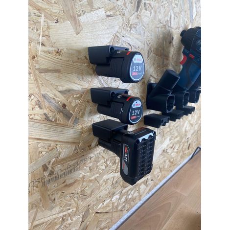Support mural 2 en 1 pour appareils 12 V et batterie batterie visseuse sans fil perceuse-visseuse à percussion ponceuse excentrique support mural support de batterie (3 supports de batterie) (1/4)