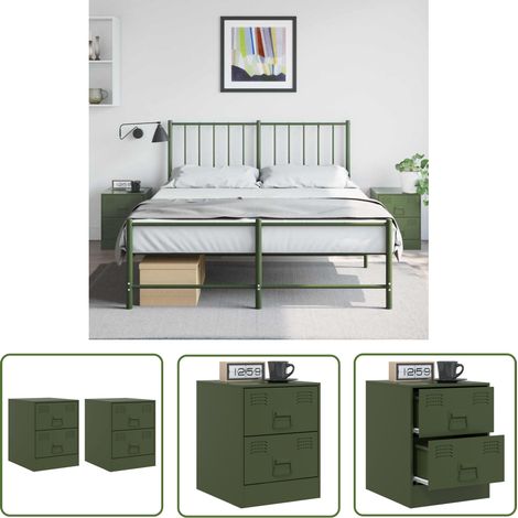 The Living Store Tables de chevet 2 pcs vert 34,5x39x44 cm acier - Table De Chevet - Meuble De Chambre - Table Nuit - Meuble Design - Mobilier Moderne (1/5)