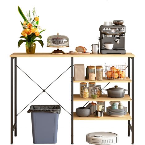 Tavolo organizer multifunzione in metallo e MDF effetto legno, 120 x 40 x 85,5 cm, nero e naturale (1/4)