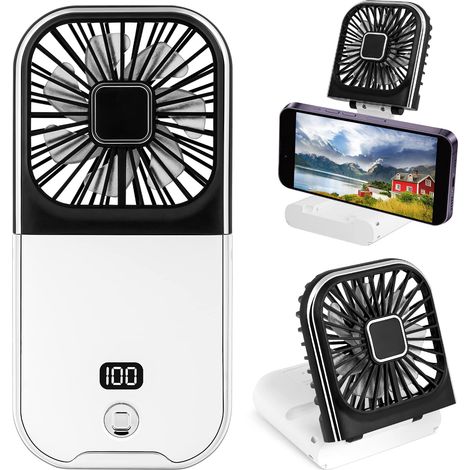 Mini ventilateur portable rechargeable USB - Alimentation par piles - Ventilateur de bureau pliable à 180° - Pour bureau, école, maison, voyage, camping (noir) (1/5)