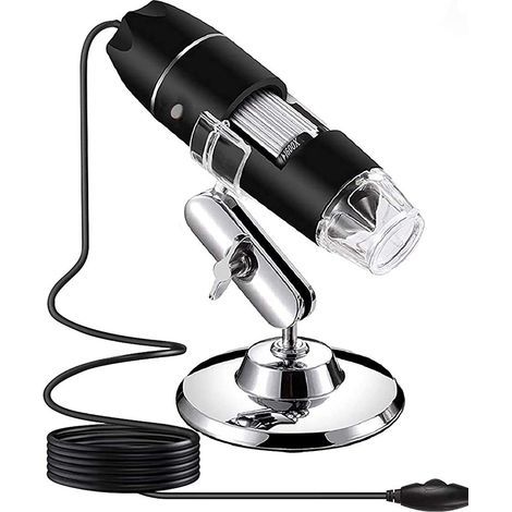 Microscope Numerique USB - 1080P - Grossissement 50x à 1600x - 8 LED - Support Métallique - Compatible Android OTG Windows Mac Linux - 1 Pièce (1/5)