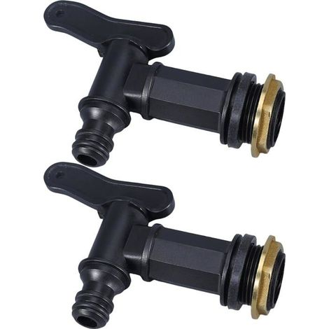 Ensemble de 2 robinets en laiton pour récupérateur d'eau de pluie, avec joint étanche, filetage 3/4", pour irrigation de jardin durable. (1/5)