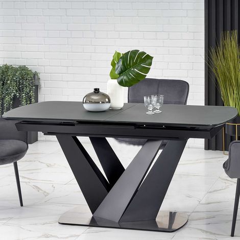 Table de salle à manger contemporaine extensible grise et noire avec pied central SHIELD (1/5)