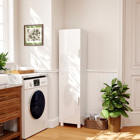 Armoire salle de bain haute meuble de rangement colonne 2 portes et étagères réglables 40 x 30 x 167,5 cm blanc (1/5)