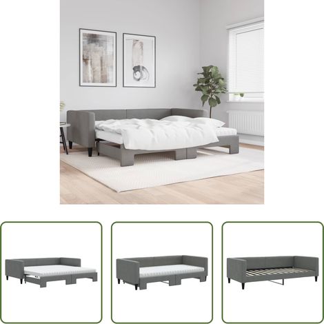 vidaXL Doppelbett - Tagesbett Ausziehbar mit Matratzen Dunkelgrau 100x200 cm Stoff (1/5)