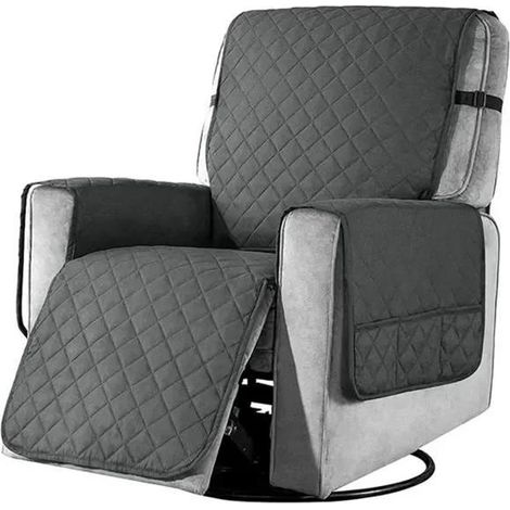 Protège fauteuil avec poches, protège fauteuil pour fauteuil TV 1 place poches housse fauteuil lavable protection fauteuil gris,S