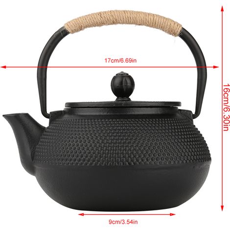 Japanischer gusseiserner Wasserkocher (800 ml) mit herausnehmbarem Teesieb, traditionelle Teekanne, Teefilter, orientalischer Stil, ideal für Küche und Teezeremonie (1/5)
