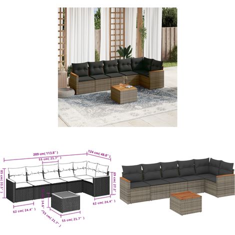 7-tlg. Garten-Sofagarnitur mit Kissen Grau Poly Rattan - Gartenmöbel Set - Esstisch - Lounge Möbel - Outdoor Sofa - Rattan Gartenmöbel - Home & Living (1/3)