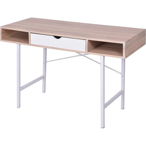 20135 vidaXL Desk with 1 Drawer Oak and White (1/5)