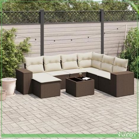 Salon de jardin - FAF7291712421617 - Résine tressée marron - Coussins déhoussables crème - Rangement sous assise (1/3)