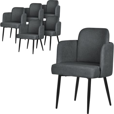 ML-Design Set 6x Poltrone da Sala Pranzo Antracite con Rivestimento in Tessuto, con Gambe in Metallo, Sedie Ergonomica da Cucina con Braccioli e Schienale in Rattan, Poltroncine Imbottite per Salotto