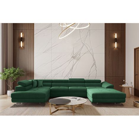 Wohnlandschaft Schlafsofa Sofa CARMELO in Stoff Nova Grün Ottomane Rechts (1/3)