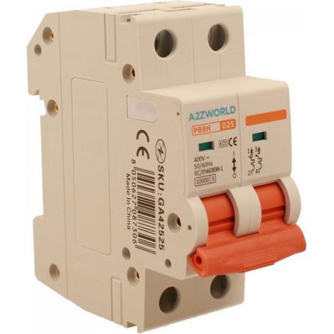 MCB Interruttore Magnetotermico Automatico Curva D 2P 2M 10000A D25A AC 400V IP20 IEC60898-1 PB8H