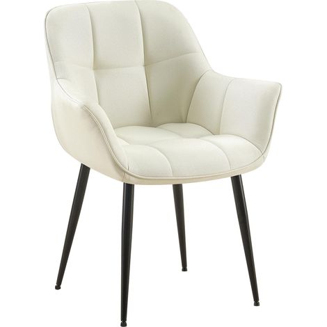 Sedia con braccioli in tessuto trapuntato color crema struttura in metallo nero comfort premium 100007516