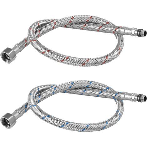 2er-Pack Anschluss-Schläuche – G3/8 x M10 – Verlängerung für Anschluss-Schläuche – 60 cm – Edelstahl – Für Einhebelmischer (1/5)