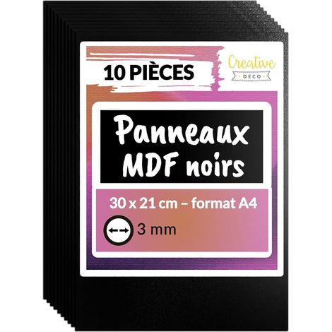 10 Panneaux MDF A4 Noir 300x210x3mm Bois Brut pour Gravure