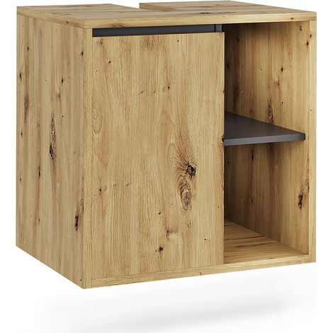 Meuble vasque simple Viola, Artisan/gris, 60x60cm avec des étagères ouvertes, Vicco