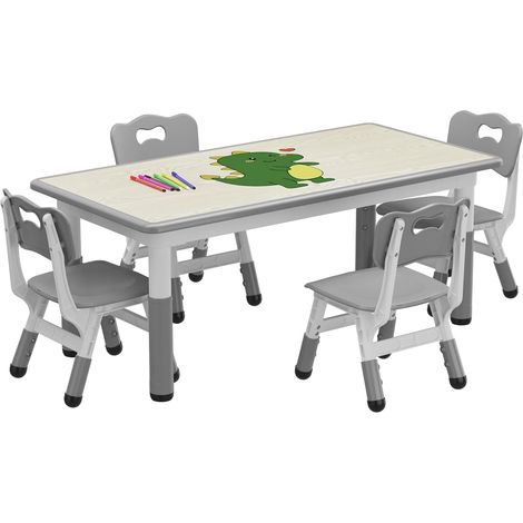 Ensemble table 4 chaises enfant hauteur ajustable, plateau à graffitis, pieds antidérapants, pour 3‑8 ans, maison et crèche (1/5)