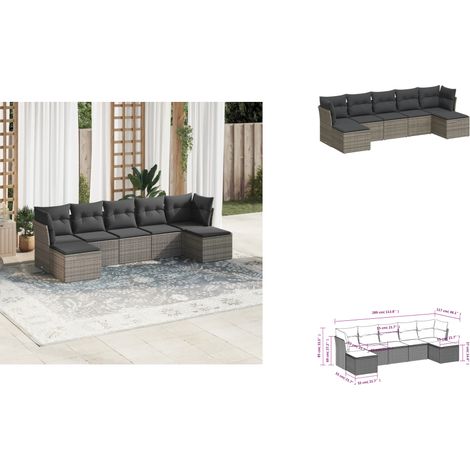 7-tlg. Garten-Sofagarnitur mit Kissen Grau Poly Rattan - Gartenmöbel Set - PE-Rattan Möbel - Outdoor Sofa - Lounge Set - Esszimmergarnitur (1/3)