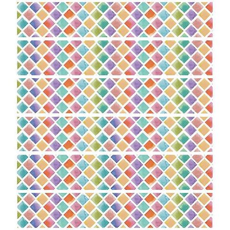 6 bunte quadratische Fliesenaufkleber für Boden, Treppe, Bad und Küche, wasserfeste Wandtattoos, Kunsttapete