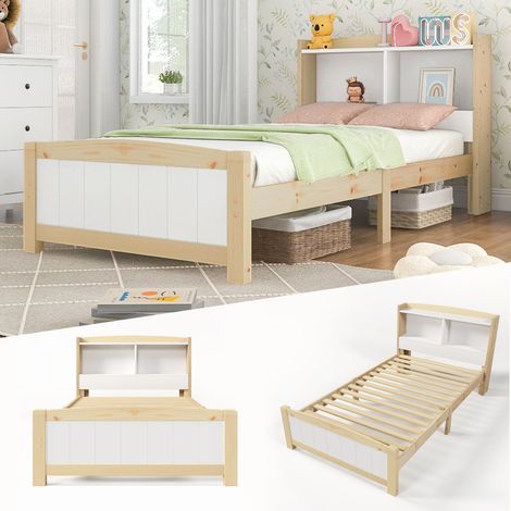 Tête de lit étagère, gain de place pour chambre d'enfant ou d'ado, lit 90x200 avec sommier à lattes (1/5)