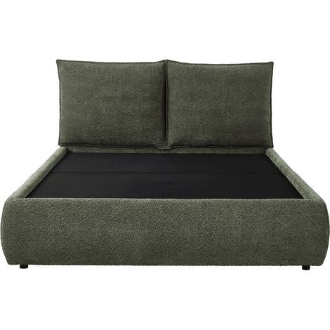Lit coffre en tissu bouclette vert olive 160x200 cm mely (1/5)