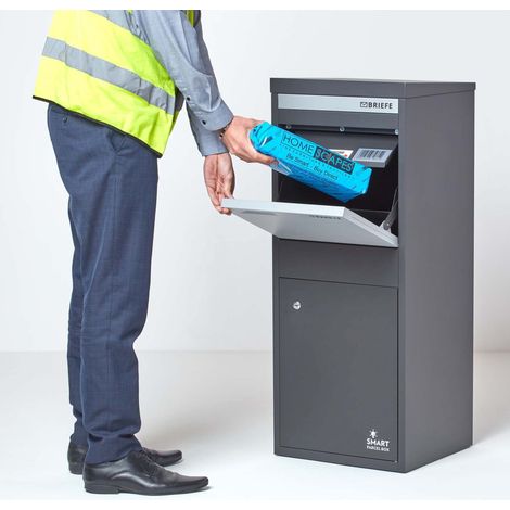 SMART PARCEL BOX™ Paketbriefkasten Paketkasten Standbriefkasten Paketbox, Entnahme hinten & vorne, Grau
