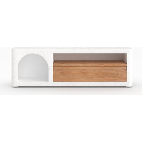 Mueble de TV Fira en yeso blanco roto de 140 cm con cajón.