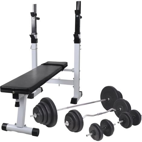 Hantelbank mit Ablage, Langhantel und Kurzhantel-Set 120 kg