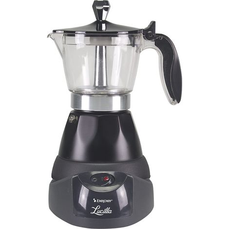 BEPER BC.040N Caffettiera Elettrica- Moka elettrica, Capacità 3 tazze, Riduttore 1 tazza, Autospegnimento, Mantenimento temperatura per 30' min, Nera (1/4)