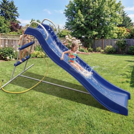 Scivolo per bambini autoportante con telaio in acciaio e scivolo in plastica di sicurezza, en blu, 185x95x110 cm (1/5)
