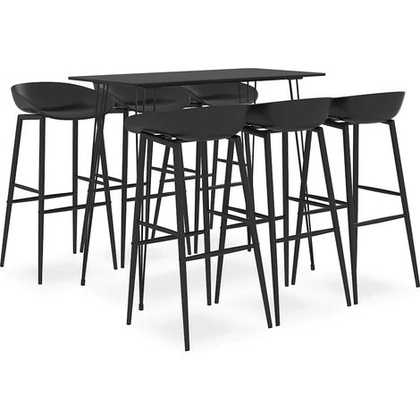 Ensemble de bar 7 pièces avec table et 6 tabourets noir MDF PP métal - PANGIVO (1/5)